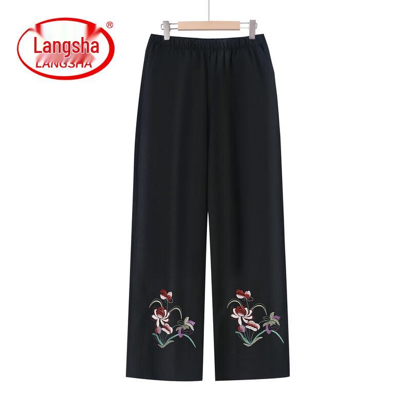LangSha Women s High-Waist Embroidered Summer Cropped Pants 2XL
