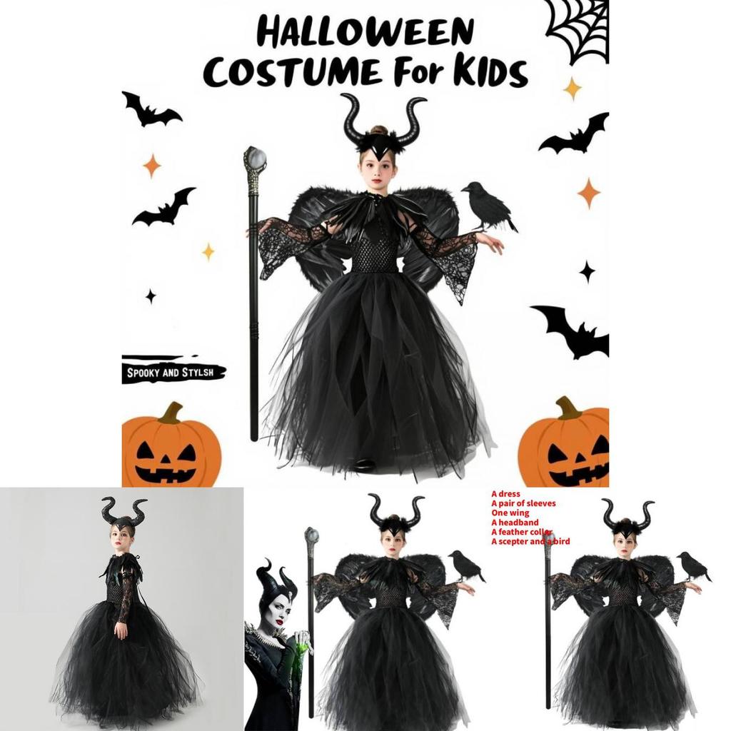 Maleficent Childrens Halloween Costume Dress With Polyester Fabric For Girls Ages 3 To 8
