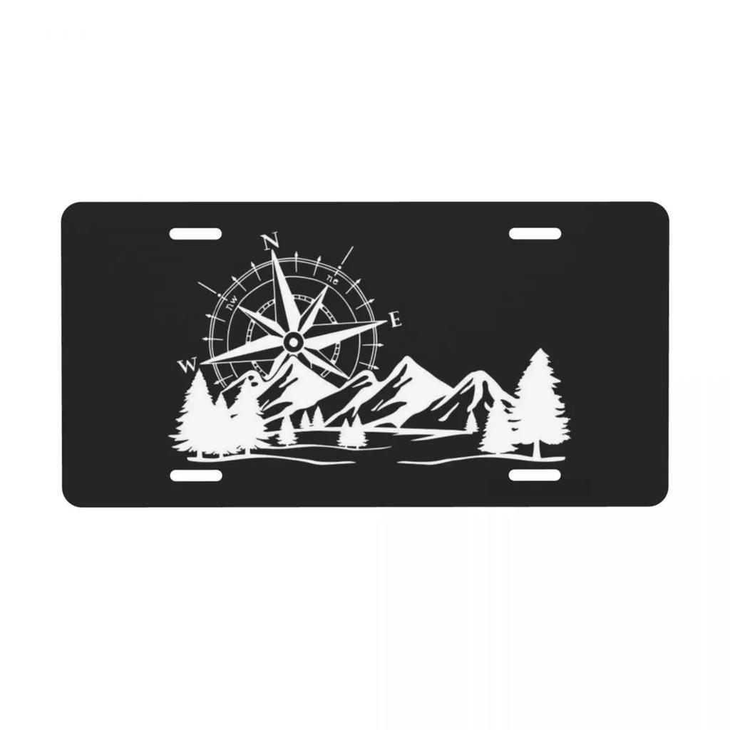 Novelty Deer In The Mountains Decorative Metal License Plate Compass Camper Aluminum Car Front Vanity Tag 6x12 Inch