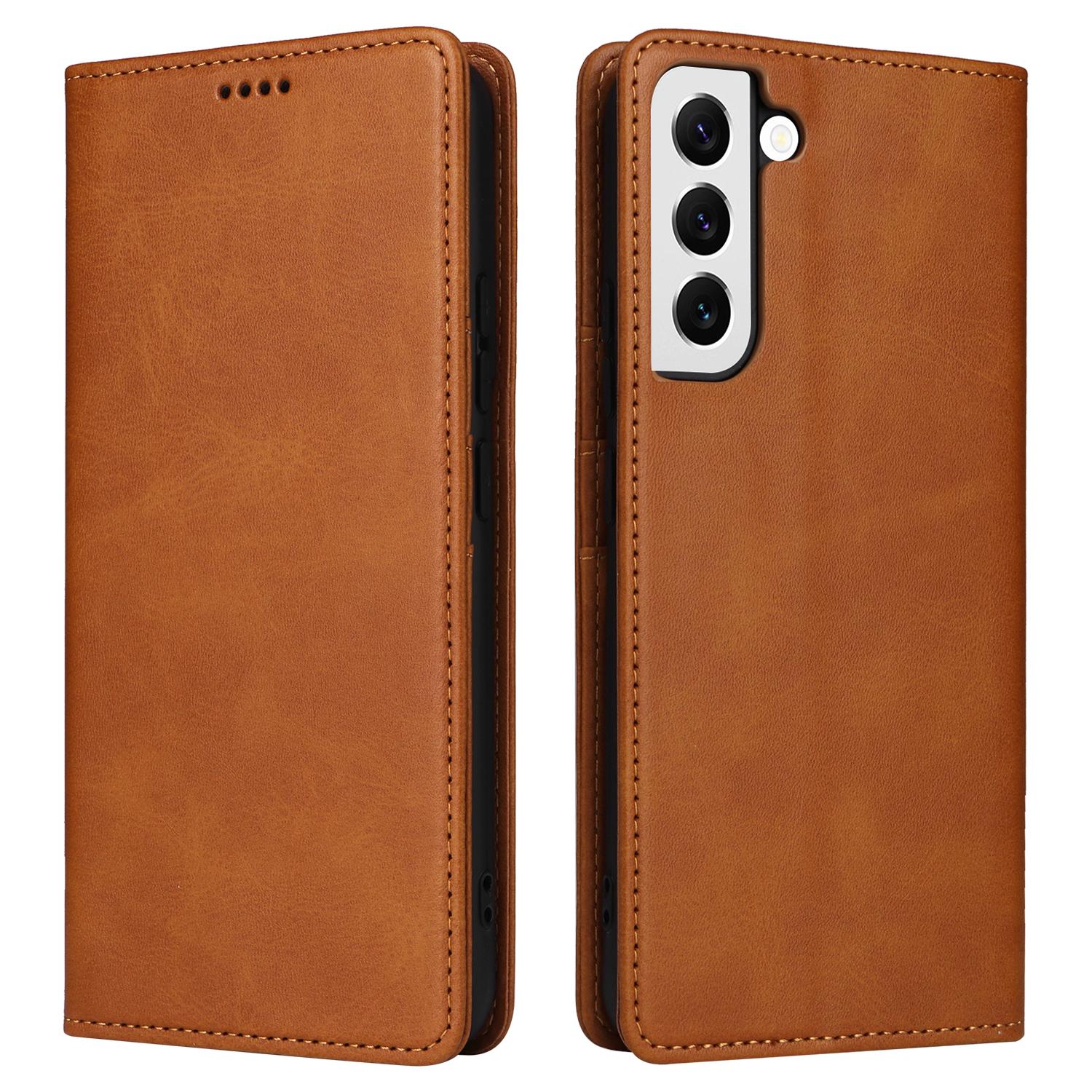 

For Samsung Galaxy S22 5G Case Wallet Leather Flip Phone Cover RFID Blocking Brown