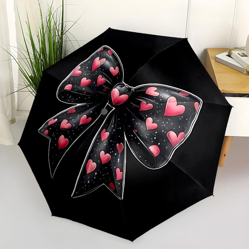 1pc Heart Bow Automatic Open/Close Umbrella Compact Folding Umbrella, All-Season Portable Umbrella for Women/Men F1124331