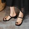 Fashion Plus Size Flip Flops Women's Shoes Fashion Round Toe Toe Metal Chain Non-Slip Wear-Resistant Square Heel Heels