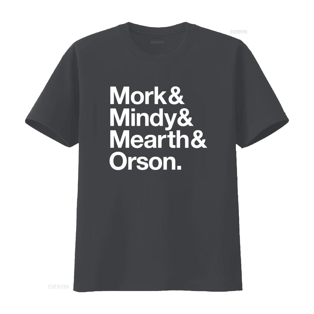 MORK and MINDY retro TV T Shirt Helvetica vintage Washed Unisex Casual Breathable Stretched designer clothes graphic Slightly
