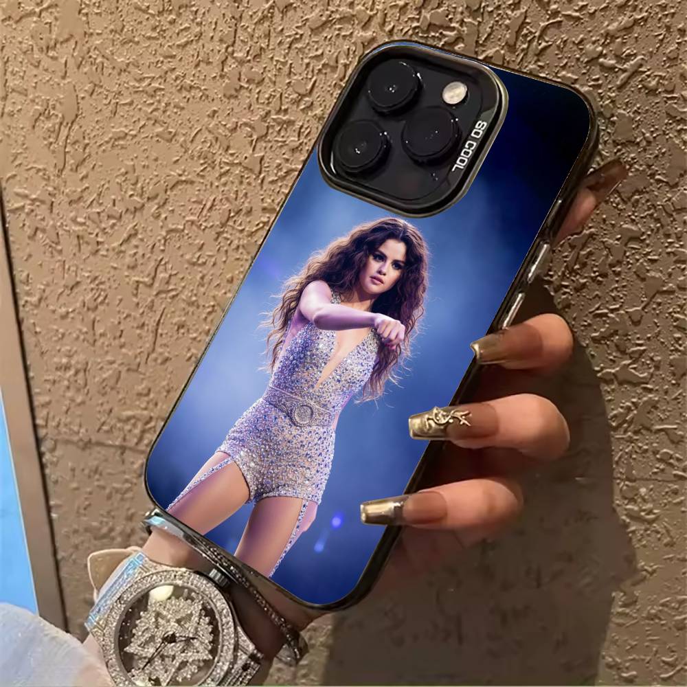 superstar-Selena- Gomez For iPhone 17 16 15 14 13 12 11 Pro Max XS  17 Air Silicone Colored Silver Bumper Cover