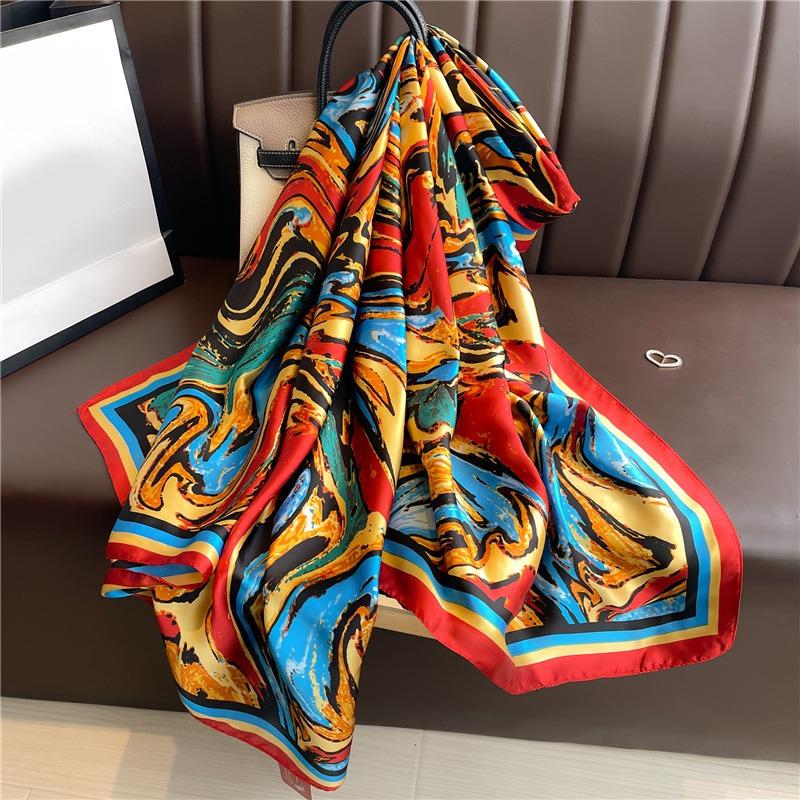 Fashion temperament luxury scarf women's goods new silk scarf long large size travel shawl sun protection