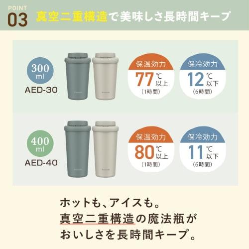 The-peacock AED-30 W 300ml Vacuum Insulated Water Bottle with One-Touch Tumbler, Wide Mouth, Antibacterial, 0.3L White