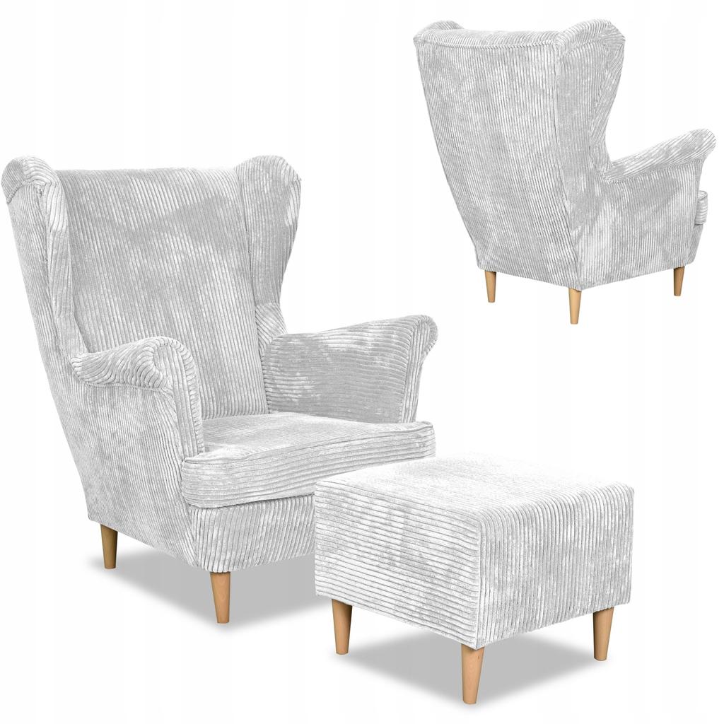 Bonito Wing Chair with Footstool Scandinavian Family Meble Corduroy Light