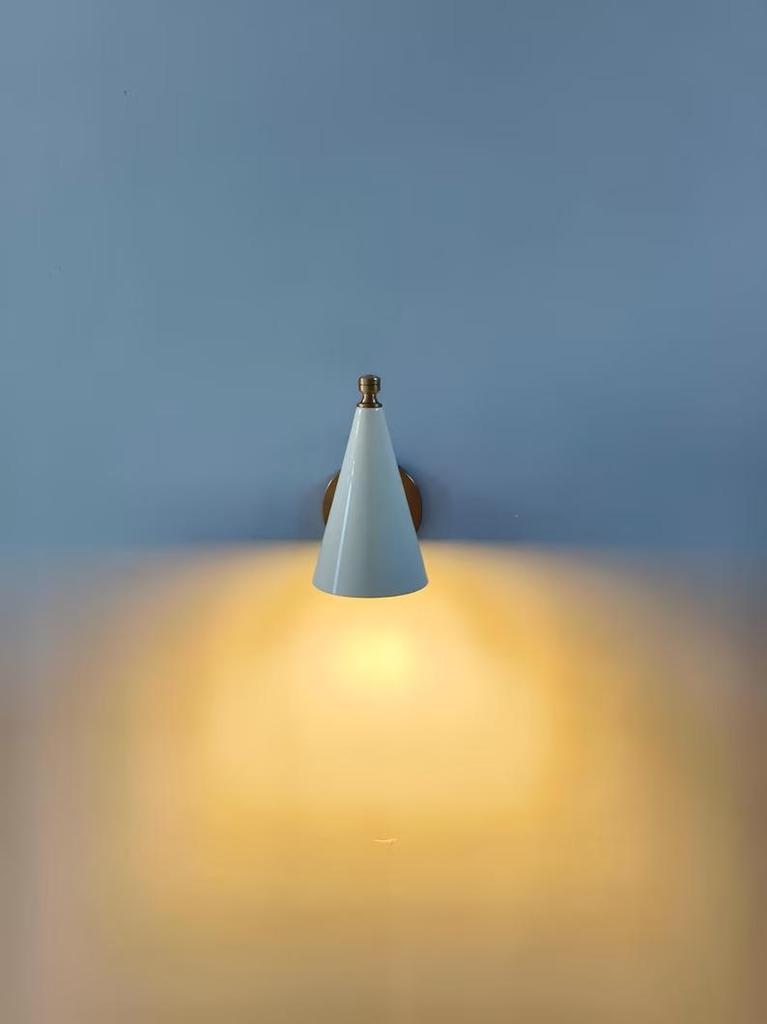 Handmade Brass Wall Sconce: Ivory Cone Shade, Minimalist Light