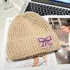 Lace Edge Bow Beanies Hat Solid Color Winter  Knitted Cap Sweet Bow Knitted Pullover Hat  Outdoor