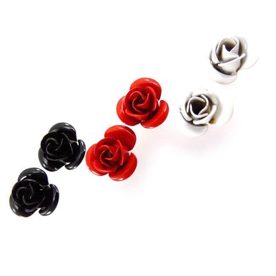 [J6695] - 3 Pairs of 'Rosa Romantica' Earrings Black Red White