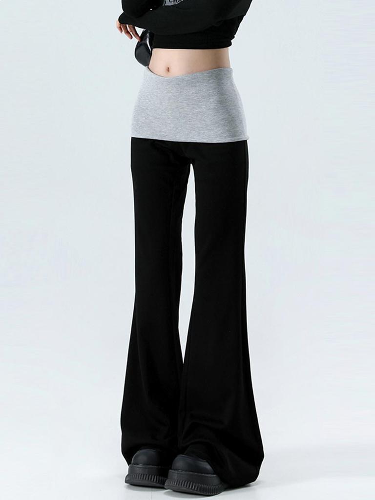 Dámské kalhoty s vysokým pasem a rozšířenými nohavicemi, černé, s prošíváním, strečové, slim, ležérní, korejská móda, dámské oblečení, Y2k, jaro