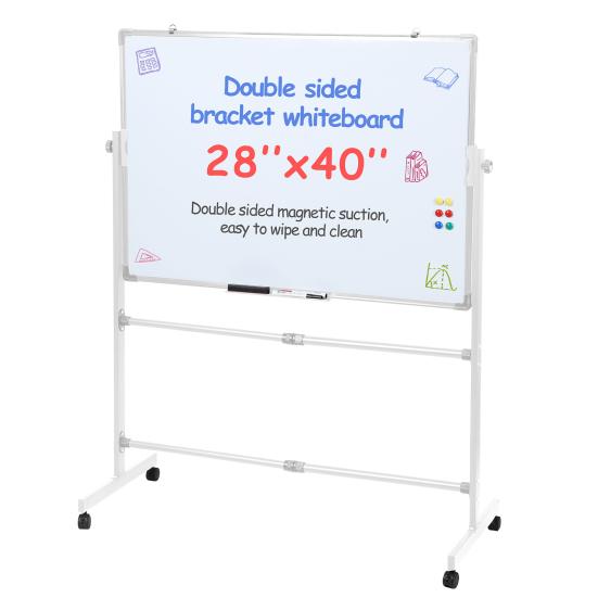 Magnetic Standing Mobile Easel Board Rolling Dry Erase Board, 40 x 28 Inch Large Whiteboard, Height Adjustable Double Sided Style White with Stand for