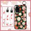 Waterproof Durable Phone Case For Oukitel C21 Wristband Wrist Strap Shockproof Silicone Kickstand Protective Ring Flower