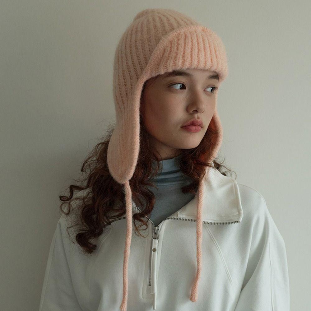 Earmuff Pilot Hat Soft Wool Blend Hat Windproof Winter Knitted Cap  Unisex
