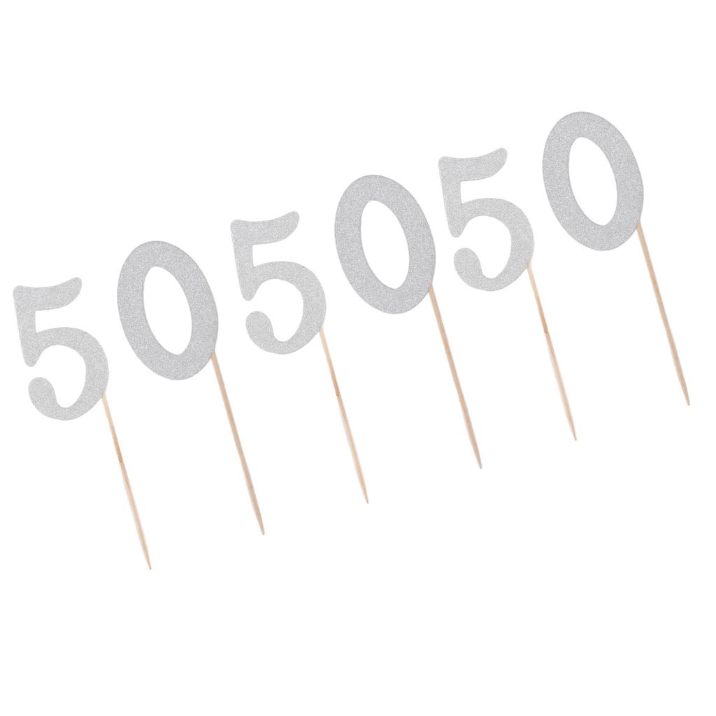 50 Set 50 Cupcake Topper Silver Glitter Practical 50th Cupcake Toppers Happy Birthday Cake Topper for Anniversary