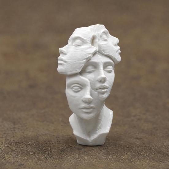3D Printed Abstract Multi-Face Bust Sculpture, Art Decor with Black White Matte Finish, Compact Desktop Ornament for Entryway Home Office