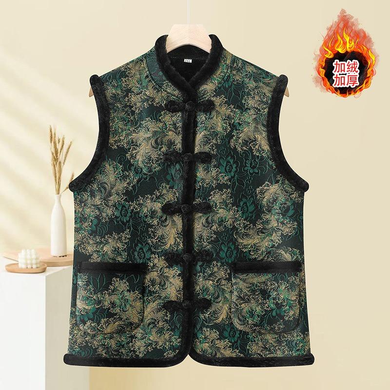 

Китайский жилет теплый осенне-зимний бархатный утолщенный жилет жилет пальто для пожилой женщины зимний 6XL [Recommended 160-82.5 kg] зелёный