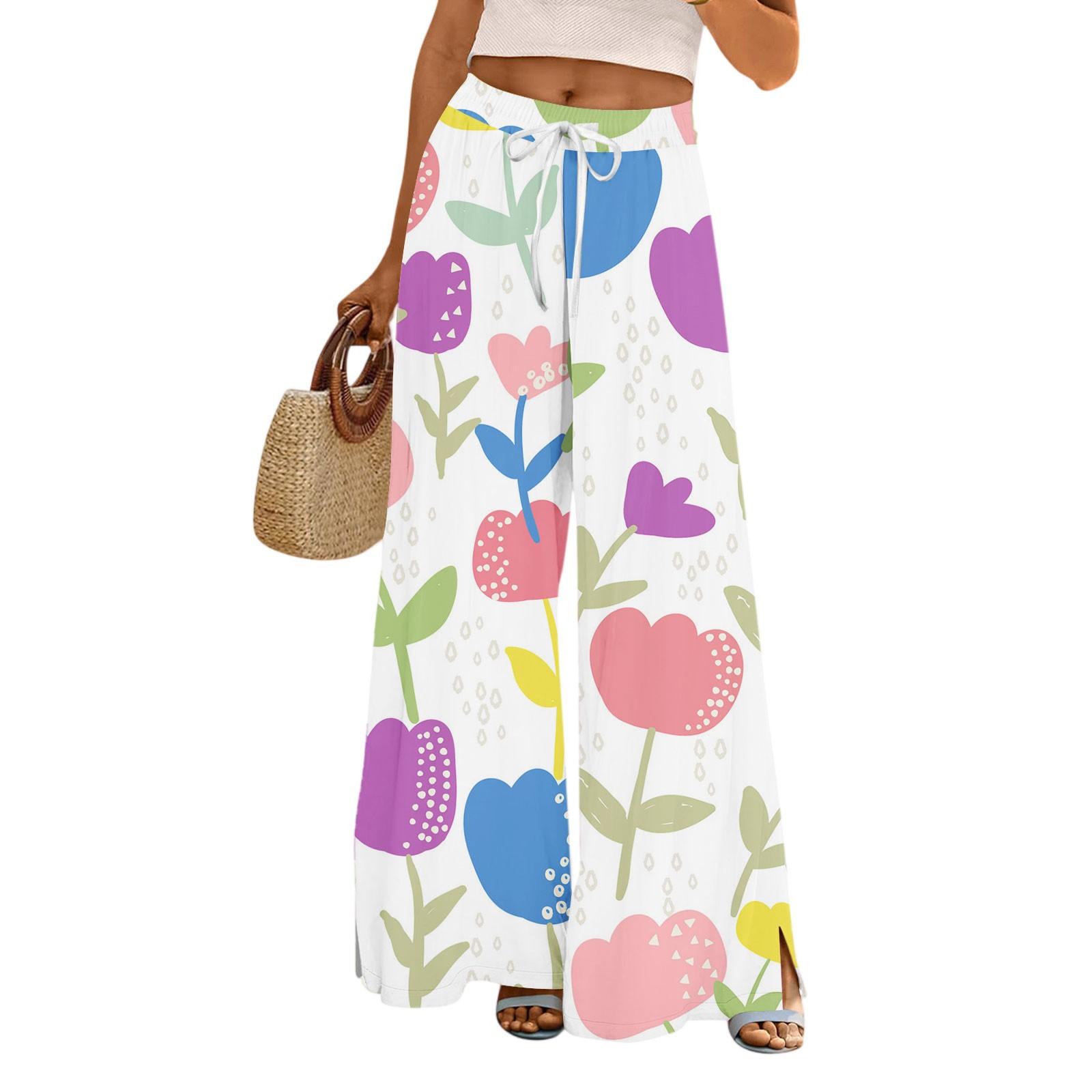 

Женские брюки с принтом и широкими штанинами, с карманами, с высокой талией, на кулиске, свободные, повседневные XL белый