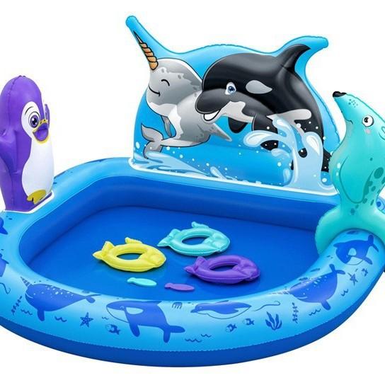 

Надувная детская горка Бассейн с водяным распылителем Детский динозавр Брызгальный коврик для игр на открытом воздухе на лужайке Игрушка для детей синий