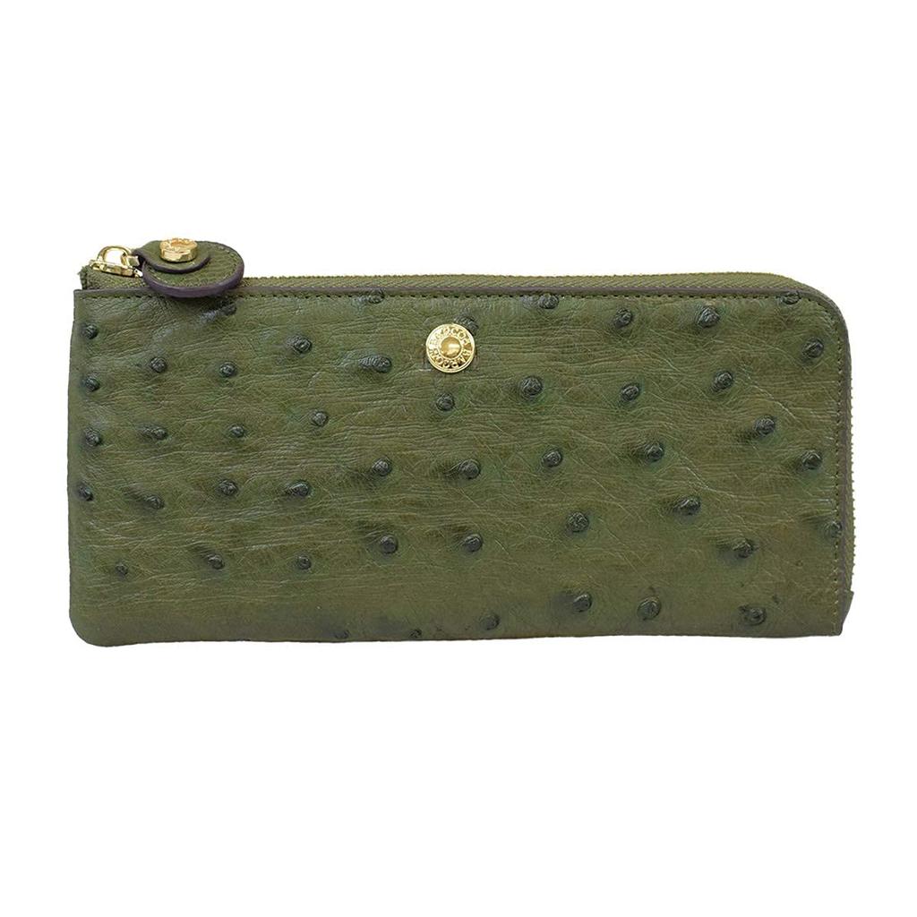 Πορτοφόλι από Δέρμα Στρουθοκαμήλου ΜΕΓΕΘΟΣ ΕΝΟΣ ΜΕΓΕΘΟΥΣ Πράσινο [Barcos] Σχήματος L <Ricco L> Γυναικείο