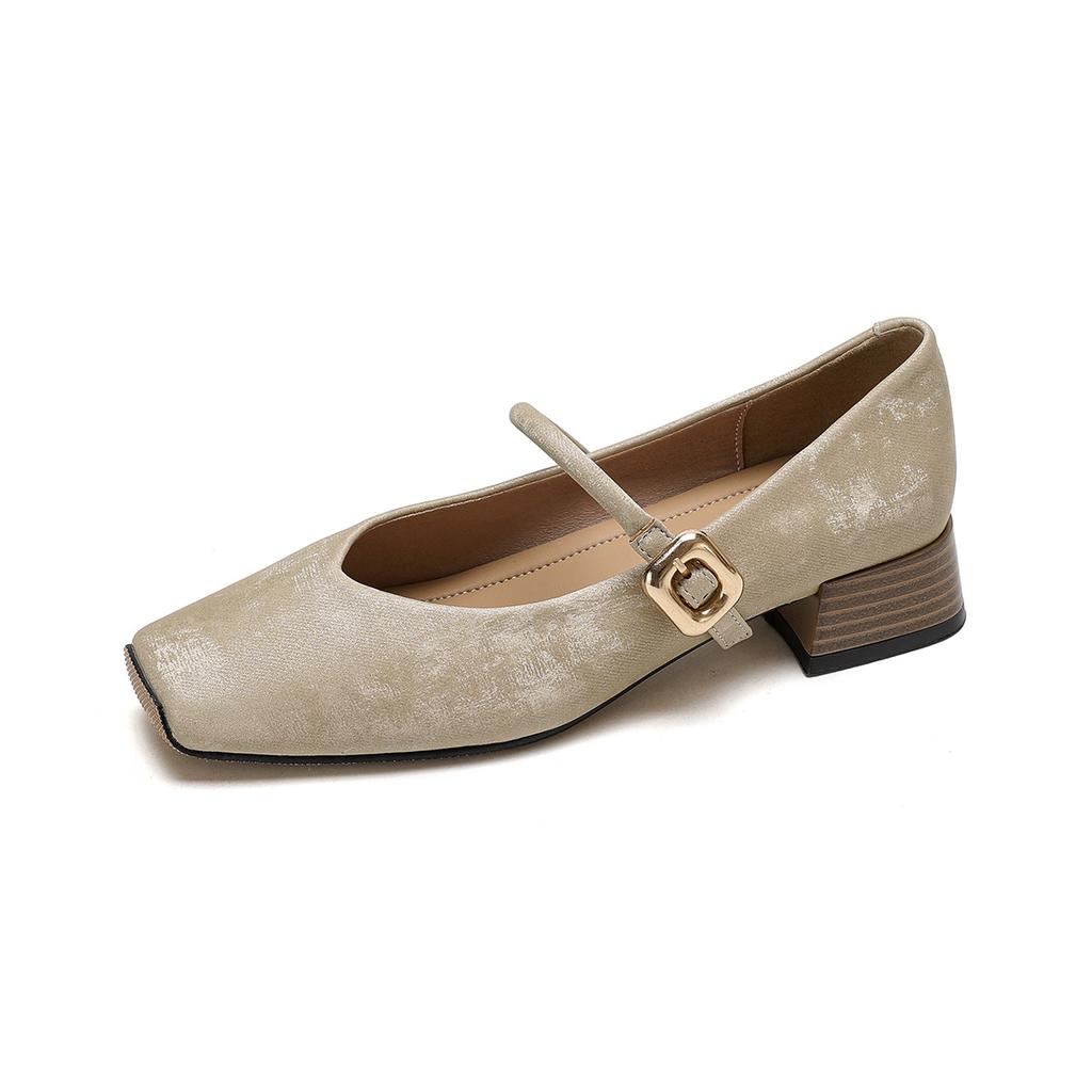 New Model339-1 Square Head Thick Heel Mary Jane Shoes Women'S French Satin One-Word With Soft Sole, Not Tired Feet Single Shoes