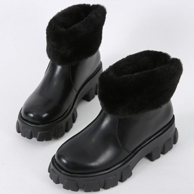 Dámské zimní boty Plyšové teplé kozačky na platformě s kožíškem 2024 Bílé kozačky z PU kůže Dámské pohodlné chlupaté kotníkové boty Dámské boty
