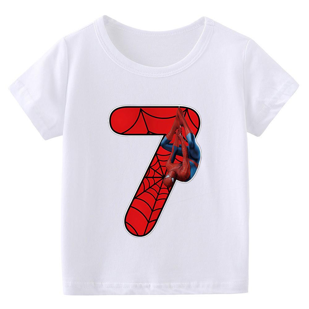 Summer New Children's 1-9 Years Old Birthday Number Cartoon Print T-Shirt Parent-Child Short Sleeve Boys and Girls