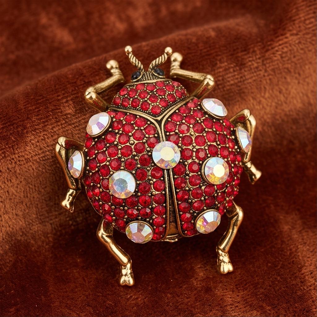 Red Rhinestone Beetle Brooch - Retro Insect Pin for Women's Fashion Suit Jackets