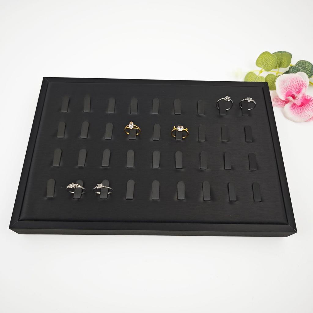 Luxury Metal Frame Dual-purpose Ring Display Tray Jewelry Counter Engagement Ring Storage Tray Brown Black Leather 36 Rings Tray