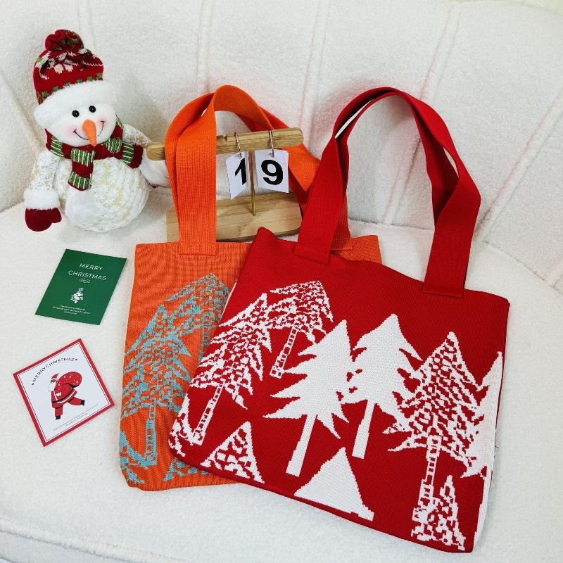 Bags Female Creative Christmas Tree Knitted Wool Tote Bag Versatile Large Capacity Commuter Shoulder Tote Bag Wool Bag