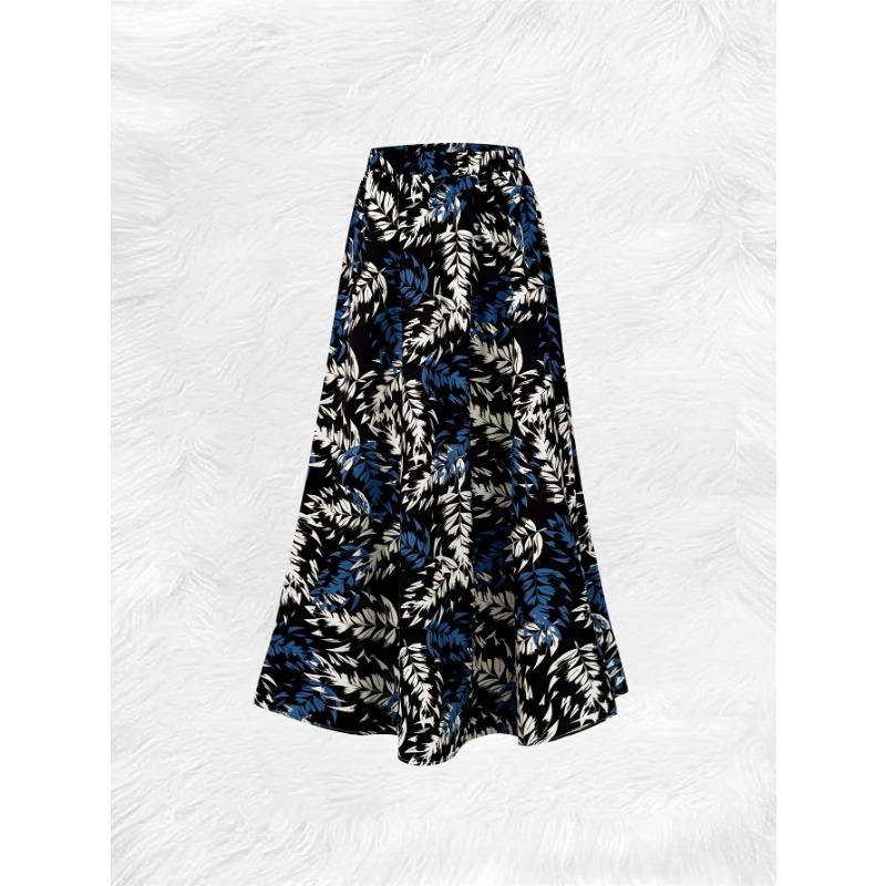 Women's High Waist A Line Midi Skirt with Tropical Floral Print Vacation Skirt Summer Casual Skirt for Women Elastic Waist