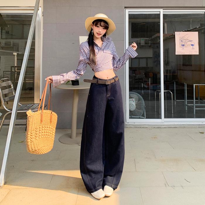 Women s Slimming High-Waist Velvet, Curved-Leg, and Loose Wide-Leg Autumn Jeans S