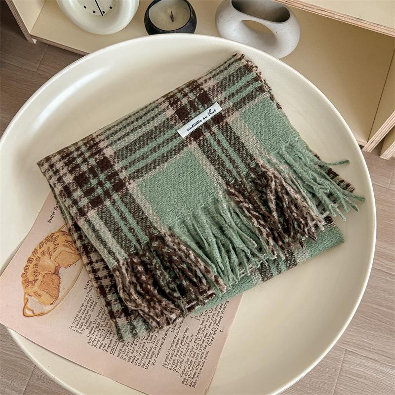 

Универсальный искусственный кашемировый мягкий и липкий клетчатый шарф с кисточками для женщин, зимний роскошный новый модный утолщенный теплый платок 65*200cm