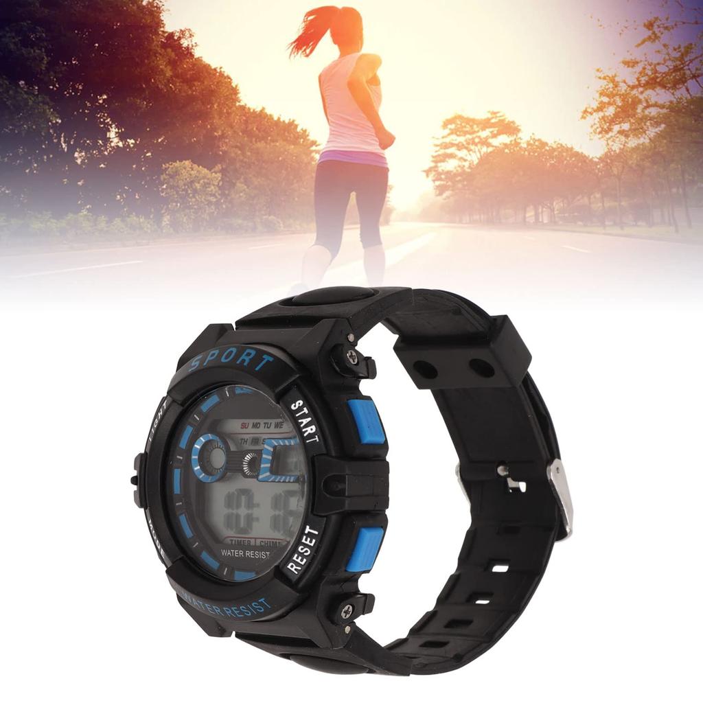 Men's Multifunction Digital Sports Watch, 50M Water Resistant, with Luminous Alarm, for Swimming and Running (Black and Blue)