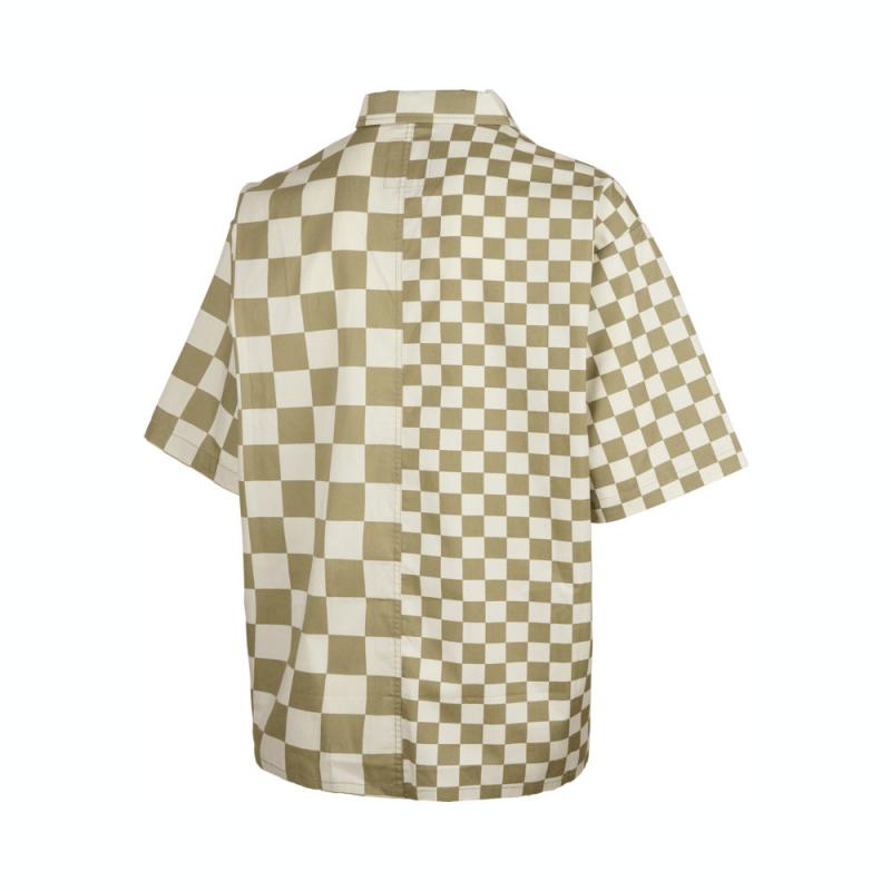 Vans Off The Wall Hybrid Checker Collared Casual Comfortable Checkered Short Sleeve Shirt Men shirts Beige VN000HZWDMA