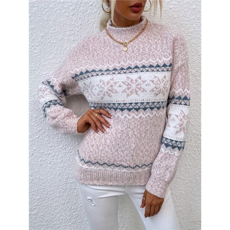 Half Turtleneck Snowflake Sweater Women