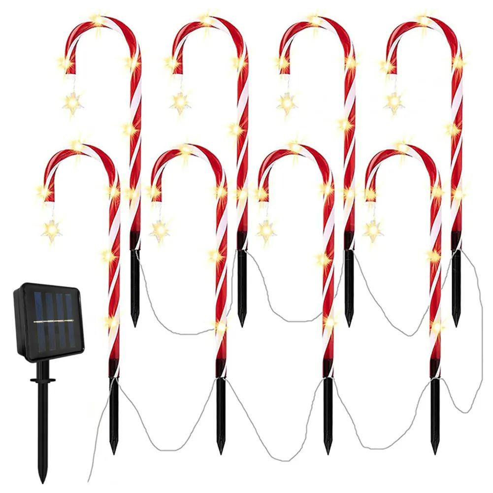 Solar Star Candy Cane Christmas Lights - Outdoor Garden Holiday Decoration
