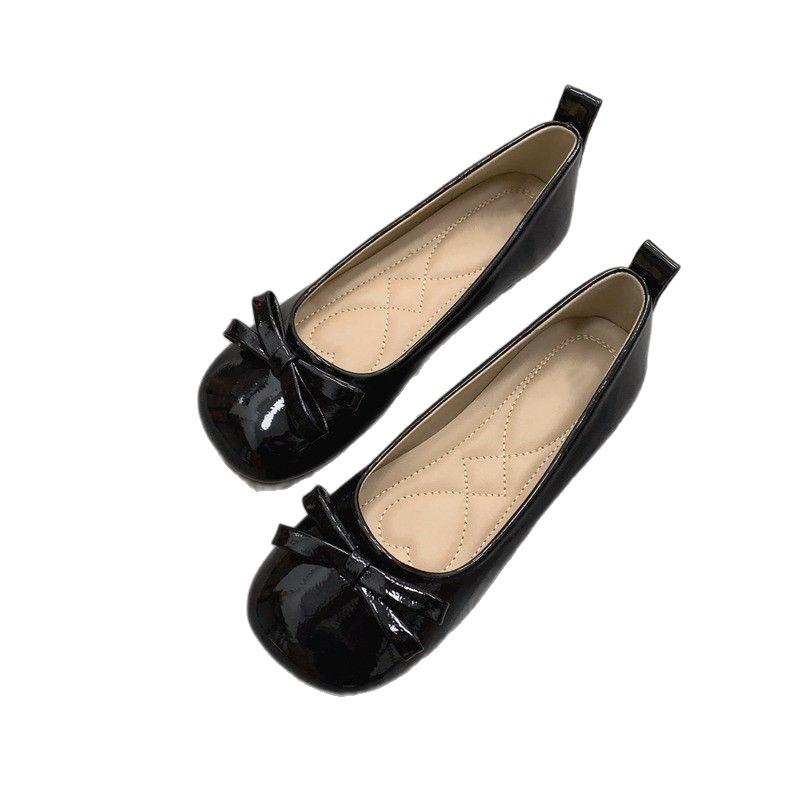 Sløyfe med skjørt ensfarget yttertøy Doudou sko nye retro lett munn flatsålesko kvinner