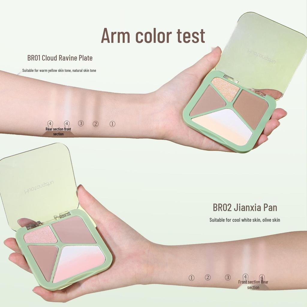 Huatang Four-Color Highlight Contour Palette: Matte Light & Shadow Nose Contour for Daily Use.
