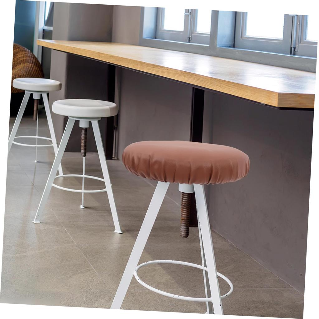 NUOLUX Round Stool Cover, Washable Leather Bar Stool Protector, Brown