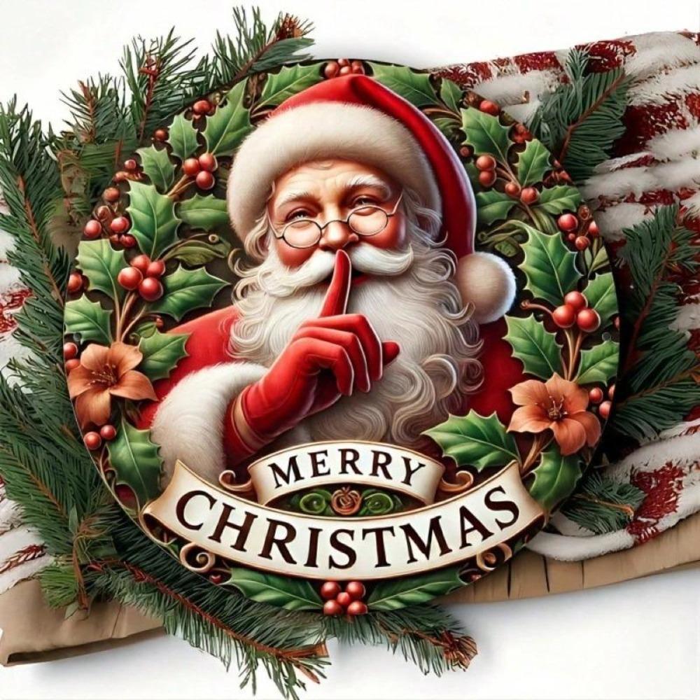 Iron Wall Art Santa Claus Round Metal Sign 8 Inch Christmas Holiday Home Decor