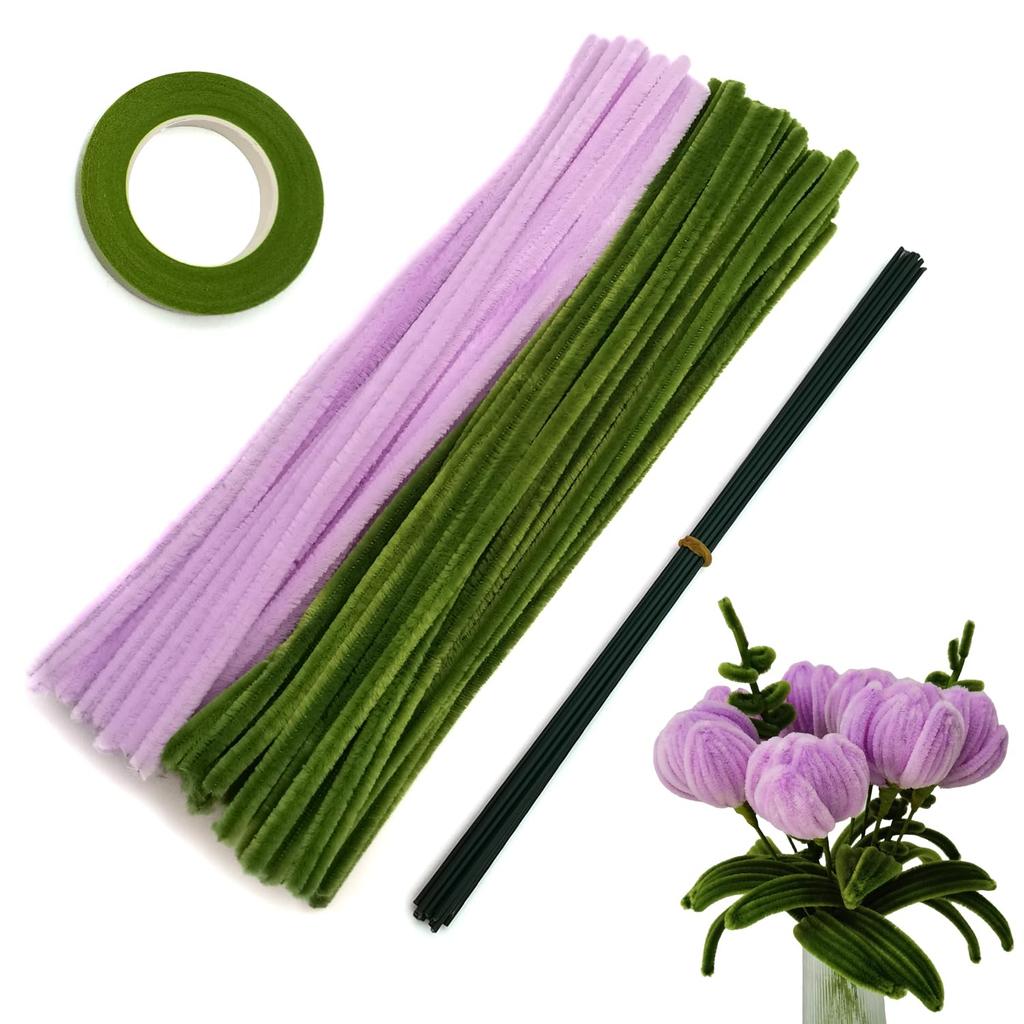 221 Pcs Craft Pipe Clearners Flower Set,Chenille Stem Pipecleaner Kit for Craft Tulip  Bouquet Making,DIY Craft Projects and Hol