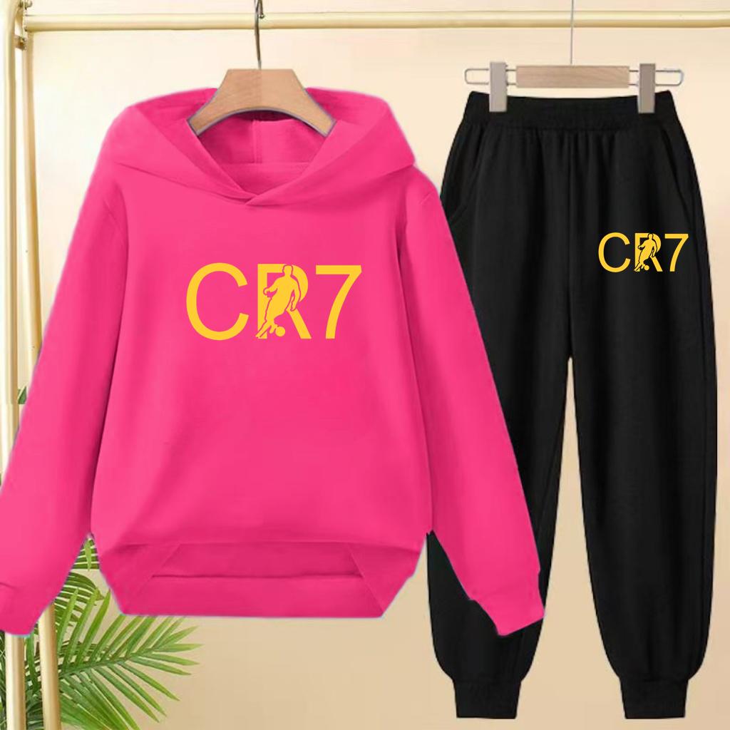 Kids Fashion CR7 Hoodie Boy Girl Toddler Pullover 3-12 Years Football Letters Clothing Casual Top+Pants 2P Brand Coat Sports Set
