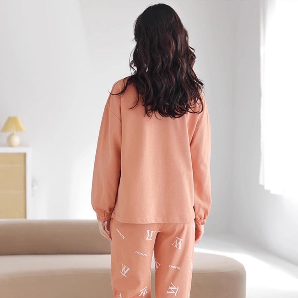 Douyin Live Pajamas Women's Round Neck Can Be Worn Outside, Autumn Simple Casual Style Women's Long-sleeved Loungewear Casual Suit