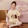 Girls Short Sleeve Pajama Set Cartoon Print Cotton Lyocell Sleepwear Ages 8 Lightweight Home Outfit