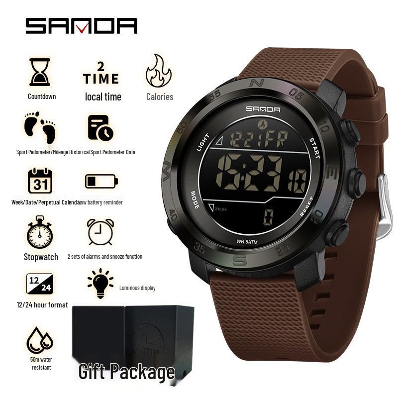 Sanda Sports Waterproof Multifunctional Calorie Wristwatch with Perpetual Calendar for Men and Women - Simple Style Student Electronic Watch