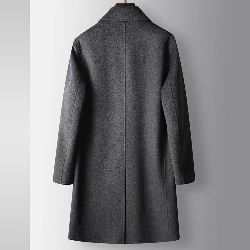Мужское шерстяное пальто осенне-зимнее двубортное шерстяное пальто средней и длинной — фото 4