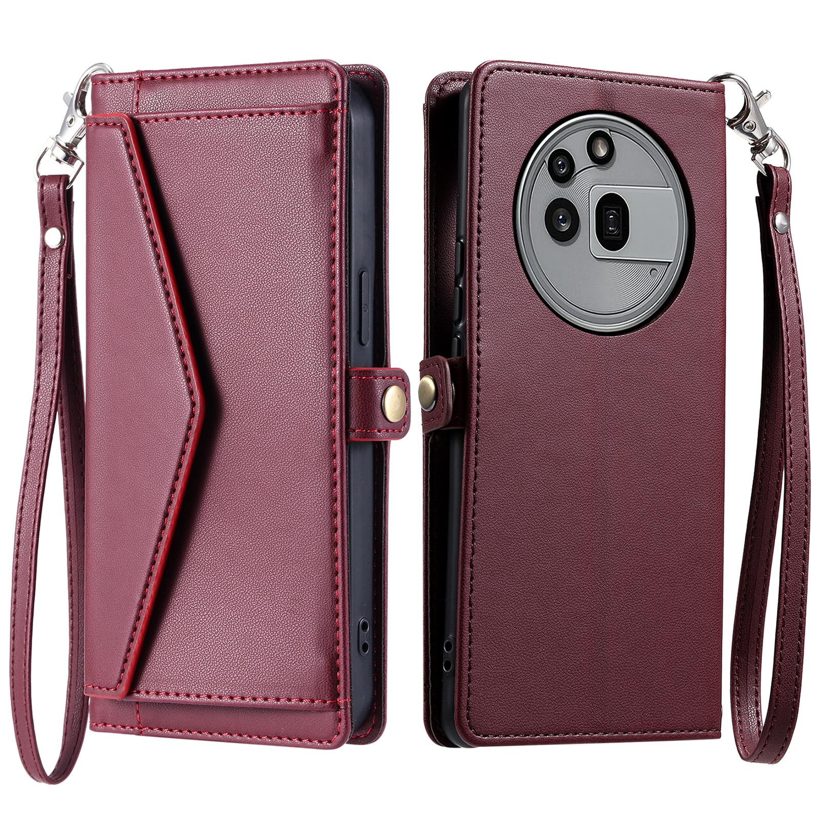 

For Nothing Phone (3a) Pro Leather Case with Wrist Strap Wallet Stand Phone Cover Wine Red