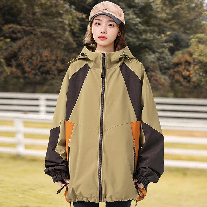 

Ветрозащитная многоцветная парка с капюшоном - Весенняя уличная водонепроницаемая куртка для походов S хаки