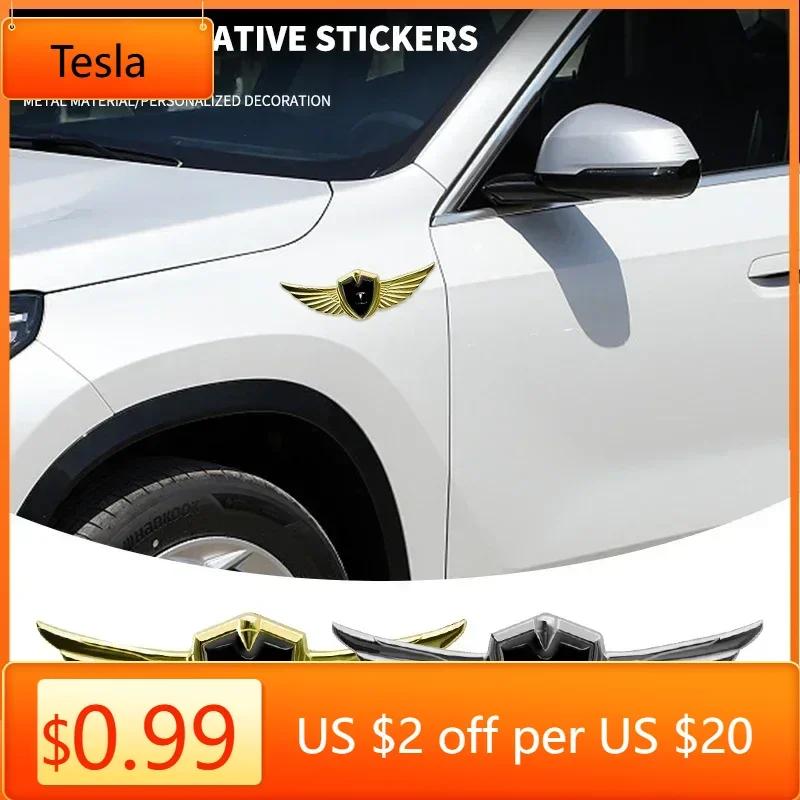 Autoaufkleber Tesla 3D Metallflügel Emblem Auto Seitenmarkierung Fenster Kofferraum Aufkleber Decal Für Tesla Model 3 Roadster Y Bonina Juguete Cyb